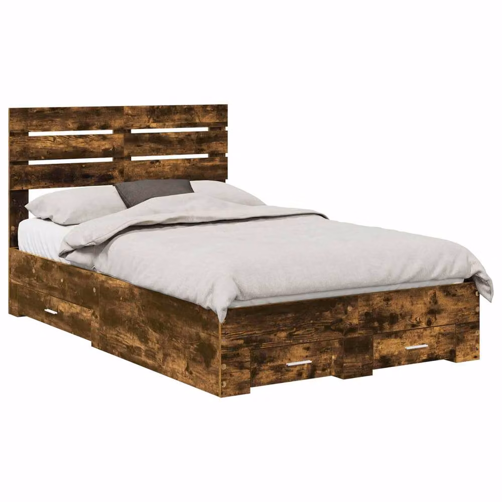 Berkfield Home Modern Bed Frame with Drawers in Smoked Oak Brown, W/D/H: 120 x 190 cm – 2