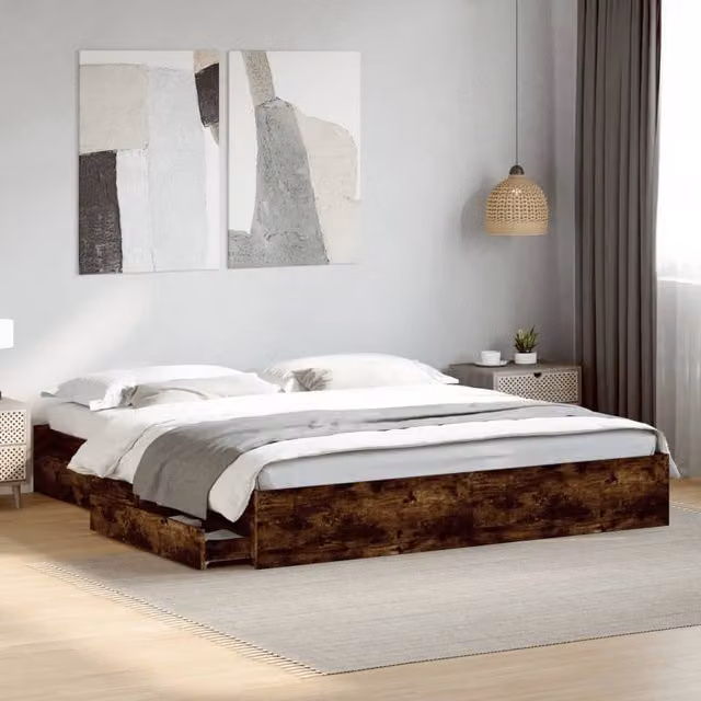 Berkfield Home Super King Bed Frame with Drawers in Smoked Oak Brown, W/D/H: 180 x 200 cm – 1