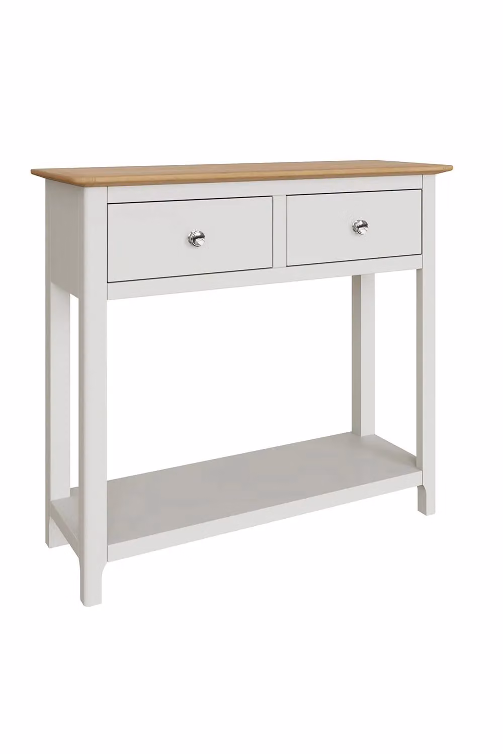 FWStyle Modern 2 Drawer Console Table with White Lacquered Finish and Oak Top – 2