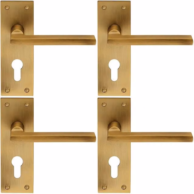 Loops 4x Pair Straight Bar Lever on Slim Euro Lock Backplate, Antique Brass, W: 150 mm x H: 50 mm
