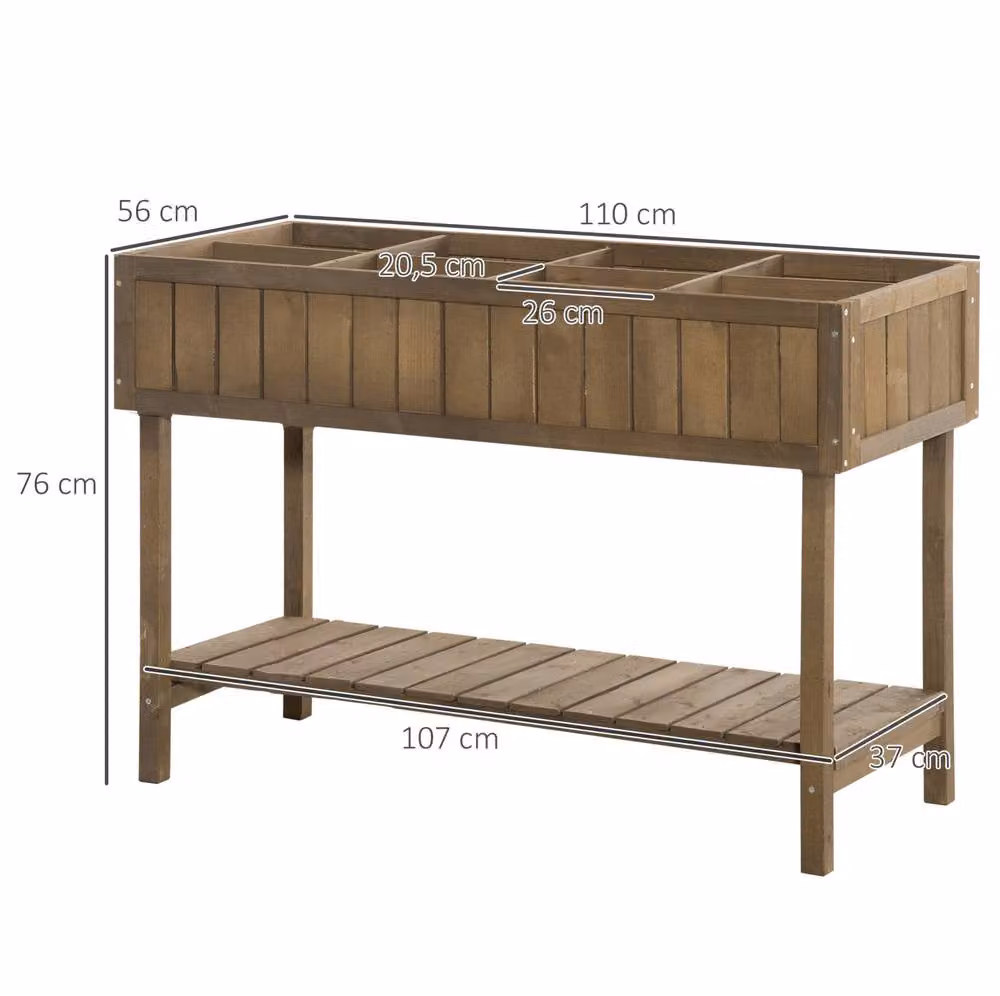 STILVORA Wooden Raised Planter with 8 Compartments and Shelf, Brown, W/D/H: 76 x 46 x 46 cm – 2