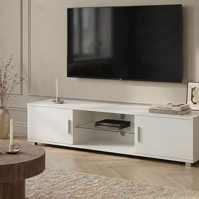 Wyld and Coco Modern White MDF TV Stand with Metal Legs and Cable Management – 1