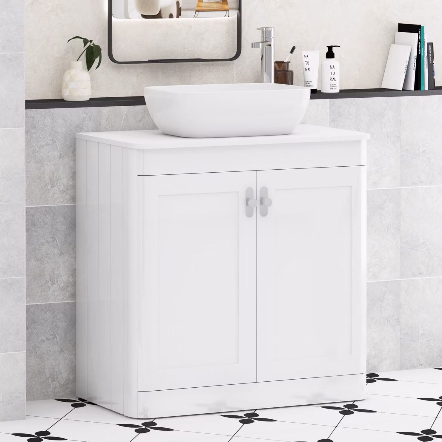 Royal Bathrooms Henley 800mm Gloss White Floor Standing 2 Door Vanity Unit with Elva Basin and Chrome Knob