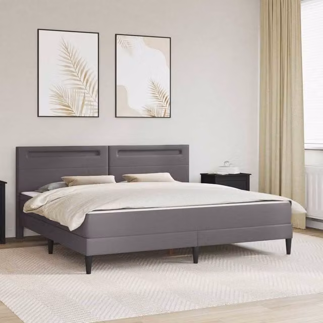 Berkfield Home Upholstered Grey Faux Leather Bed Frame with Under-Bed LED Strip Lights, W/D/H: 180 x 200 cm – 1