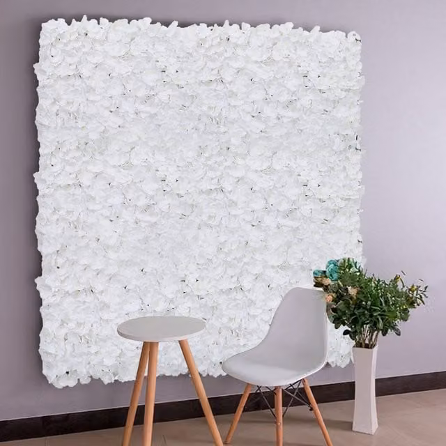 Livingandhome 2-Piece White Silk Rose Artificial Flower Wall Panel for Wedding and Party Decoration