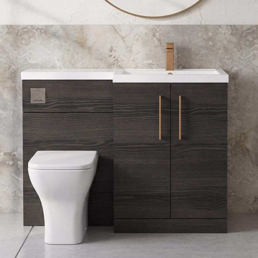 Balterley Modern Matt Black Woodgrain Right-Hand Vanity and WC Unit Combination, W: 110 cm, H: 84 cm – 7
