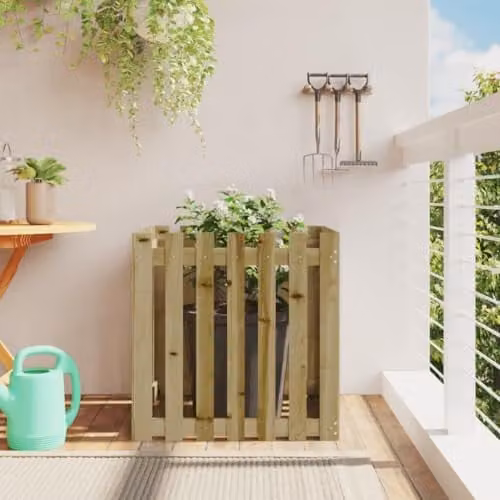 vidaXL Brown Impregnated Pine Wood Garden Planter with Fence Design, W/D/H: 70 x 70 x 70 cm – 2