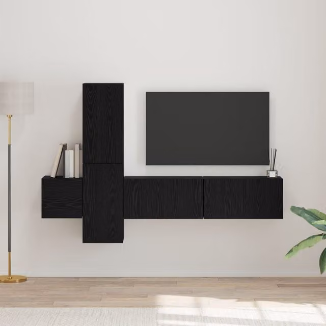 Berkfield Home Modern Wall-Mounted TV Cabinet with Shelves and Hinged Doors in Black Oak