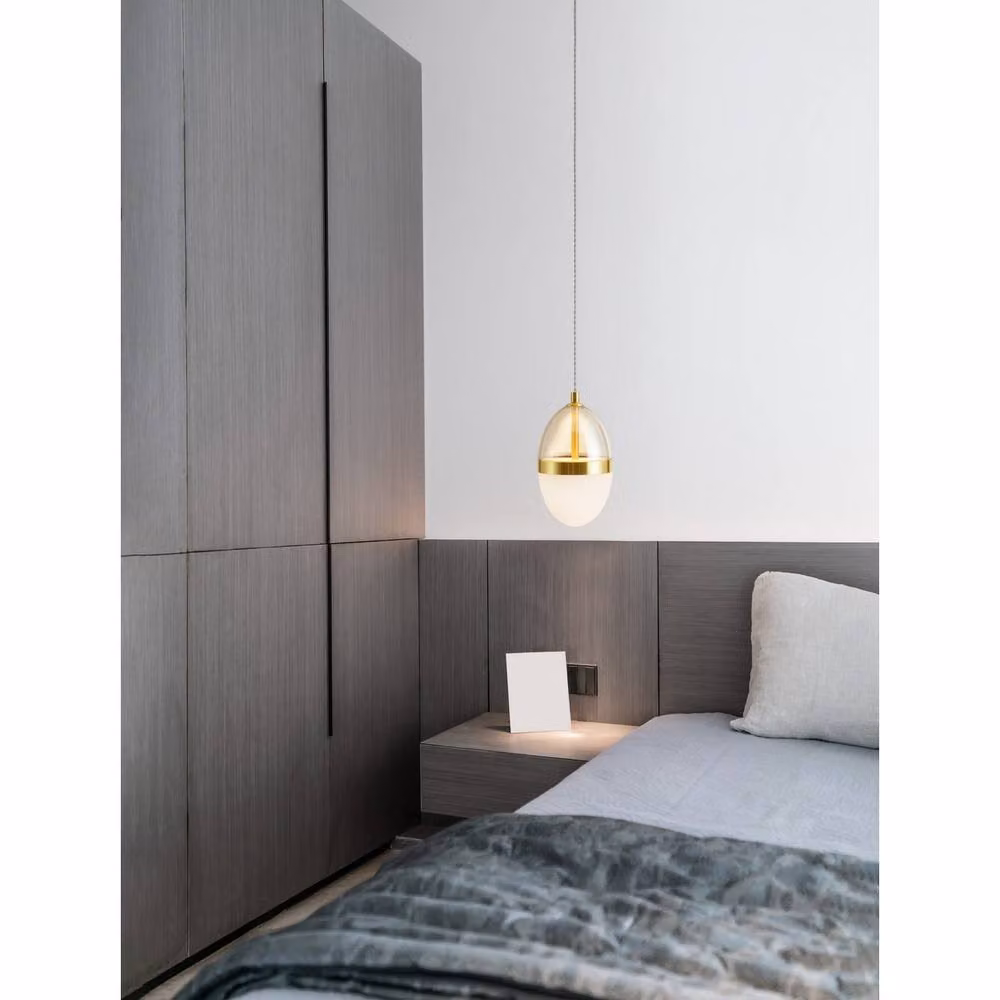 Netlighting Egna Slim LED Pendant Ceiling Light in Gold/Brass with Opal Glass, 12W, 780lm, 3000K – 2