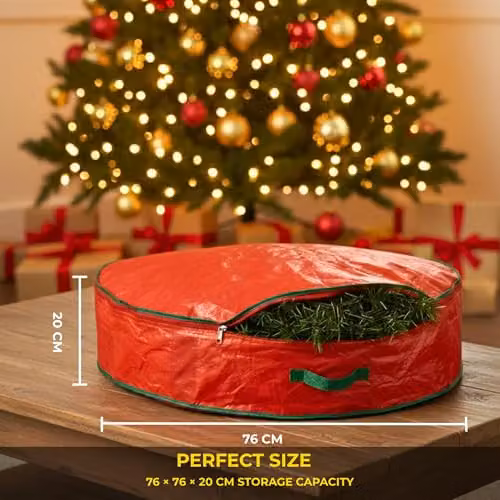 Shatchi Christmas Wreath and Garland Storage Bag in Red, 76 x 20 cm – 3