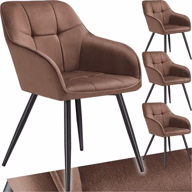 tectake Marilyn Dining Chair Set of 4 in Brown and Black Velvet Fabric with Geometric Pattern