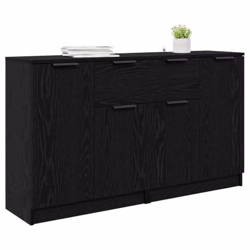 vidaXL Set of 2 Modern Black Sideboards in Black Oak, W/D/H: 60 x 30 x 70 cm