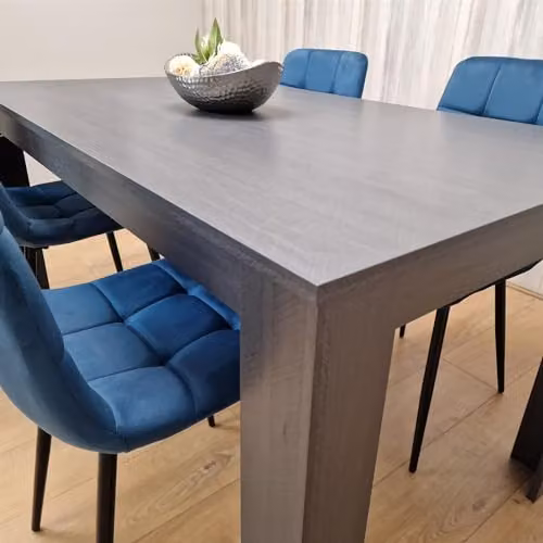 KOSY KOALA Modern 4 Seater Dining Set with Dark Grey Rectangular Table and 4 Blue Velvet Chairs, W/D/H: 140 x 80 x 75 cm – 2