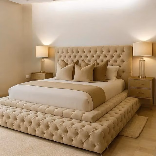 HOB Furniture Royal Emporium Super King Upholstered Velvet Bed in Cream