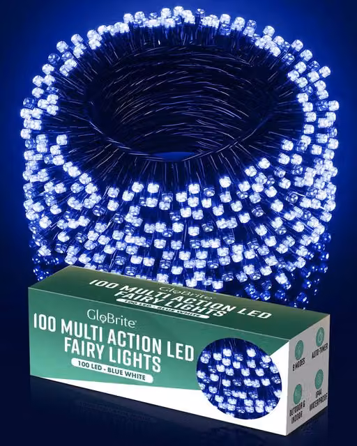 Globrite 100 LED Blue and White Fairy String Lights for Indoor and Outdoor Decoration – 8