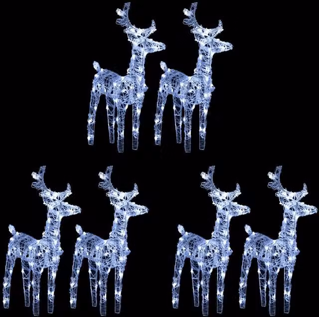 Berkfield Home Christmas Reindeer LED Garden Decorations, 6 Piece Set, Cool White, 240 LEDs, Acrylic