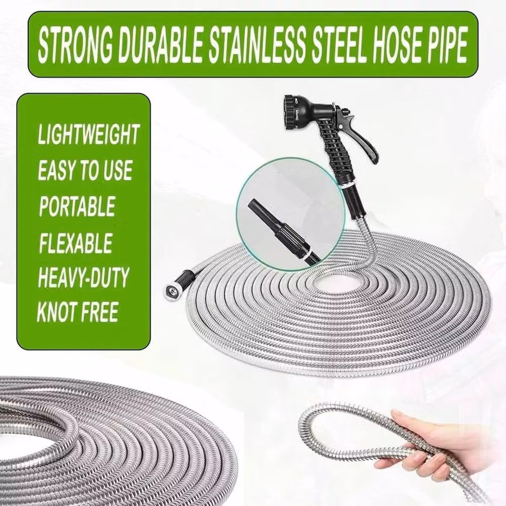 ATEK 25ft Anti-Kink Garden Hose Pipe with Spray Nozzle and Steel Reel in Silver – 2