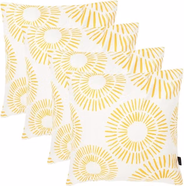 ICON 4 Pack Kyoto Fabric Square Cushions in Golden Sun, Yellow and White, W/D/H: 43 x 43 x 43 cm