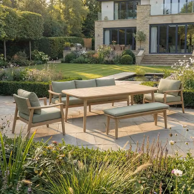 Bracken Outdoors Tetbury Lounge Sofa Set with Dining Table in Brown Acacia Wood