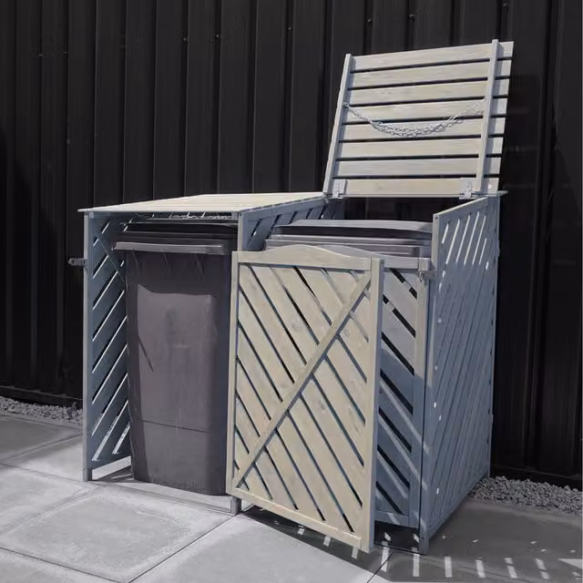 Jack Stonehouse Wooden Double Wheelie Bin Storage Shed for 2x 240L or 360L Bins, Grey