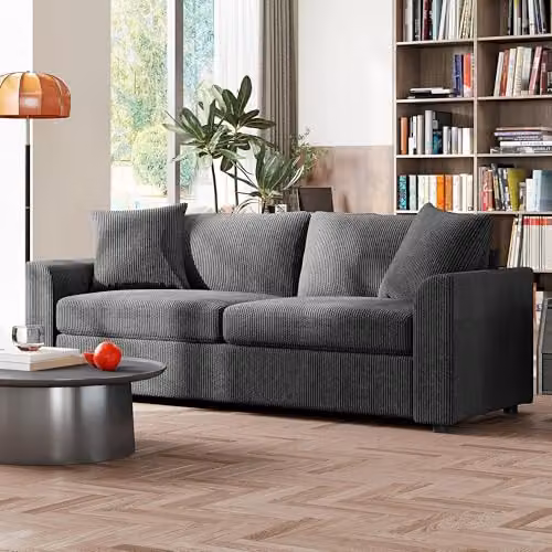 HOMCOM Modern 3 Seater Upholstered Jumbo Cord Sofa in Grey with Scatter Cushions and Metal Frame, Width: 212 cm – 5