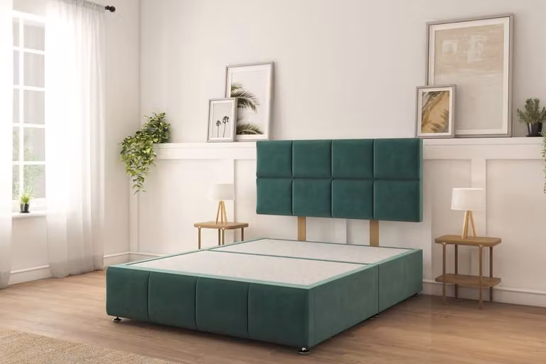 Sloomy Brington Plush Divan Bed Set with 26 inch Strutted Headboard in Emerald Green, Small Single, W/D/H: 80 x 190 cm