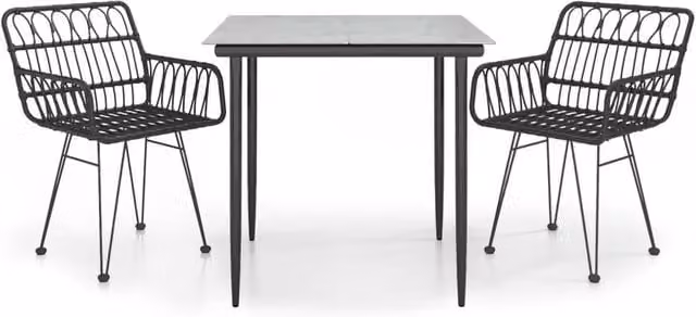 Berkfield Home 3 Piece Black Poly Rattan Garden Dining Set