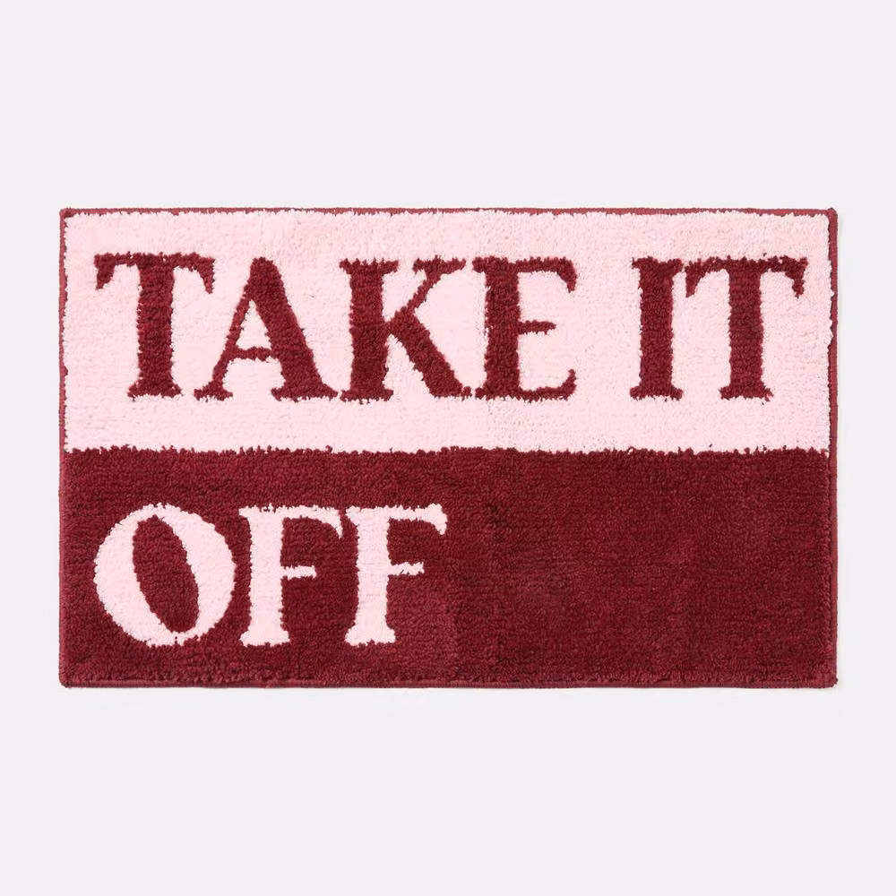 OHS Take It Off Non-Slip Textured Chenille Bath Mat in Pink and Burgundy – 2