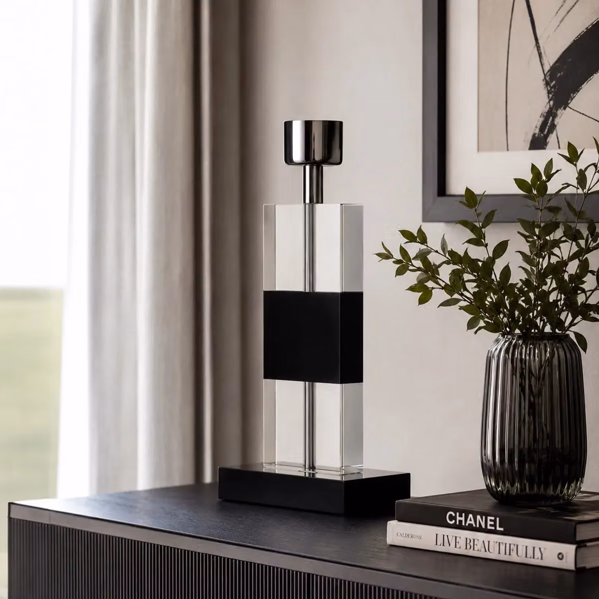 Orsina Modern Rectangular Black and Transparent Crystal Glass Table Lamp Base – 4
