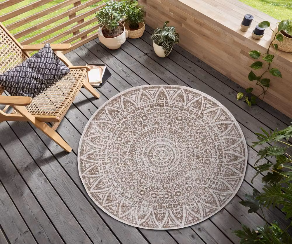 THE RUGS Lilja Vintage Round Indoor Outdoor Reversible Rug in Beige and Sand, Diameter: 240 cm – 2