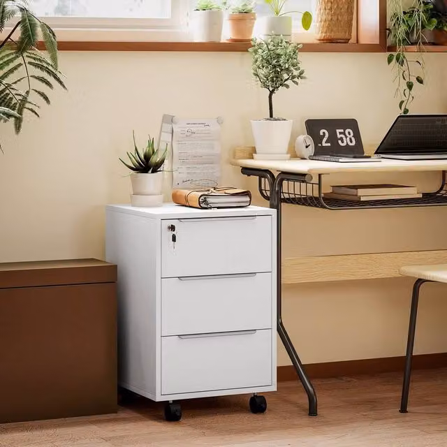 KORVIXA 3-Drawer Locking File Cabinet in White – 1