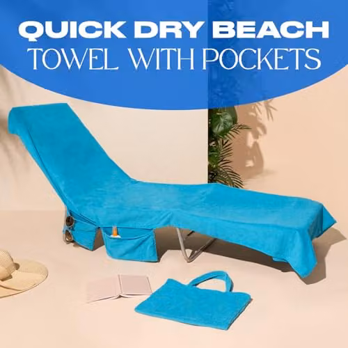 OHS Microfibre Quick Dry Absorbent Beach Towel with Bag in Bright Blue, W: 215 cm, H: 75 cm – 4