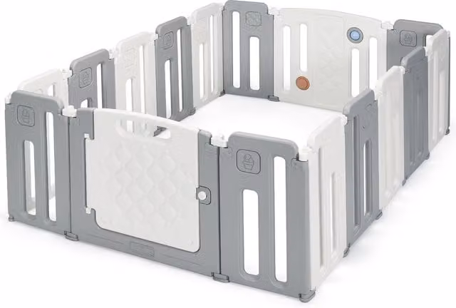 COSTWAY Foldable Kids Safety Playpen Activity Play Centre in Beige and White – 1
