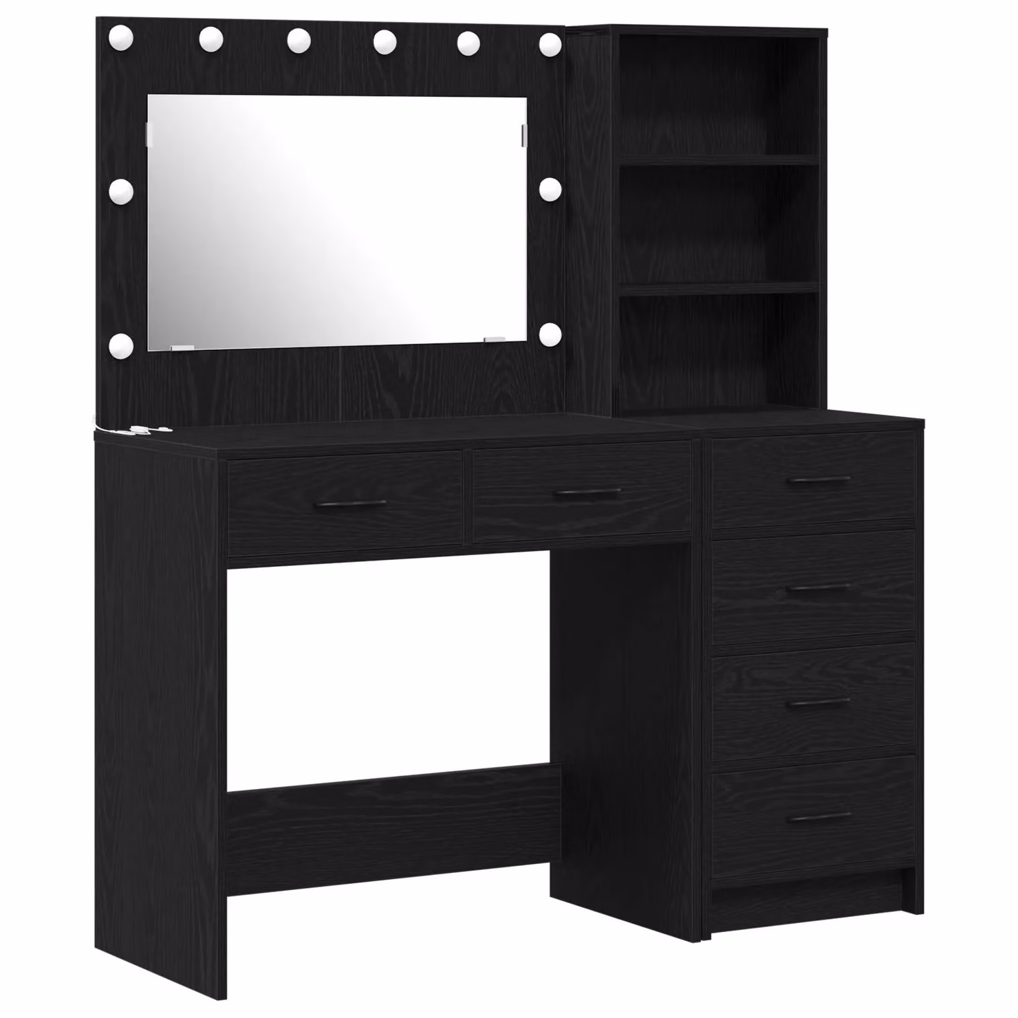 Berkfield Home 2 Piece Modern Hollywood LED Dressing Table Set in Matt Black Engineered Wood – 2
