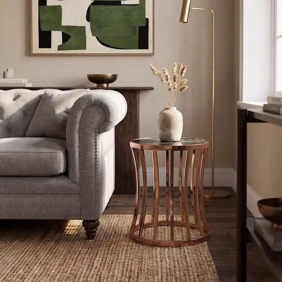 Orsina Modern Round Side Table by Interiors by Premier with Gold Metal Frame and Marble Top – 3