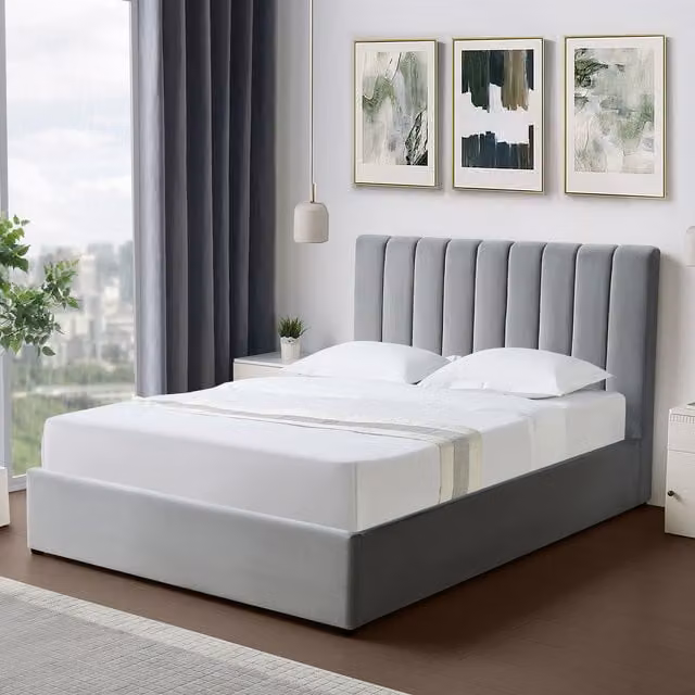 Artemis Home Corwin Grey Velvet Upholstered Ottoman Storage Bed Frame, 135cm Double