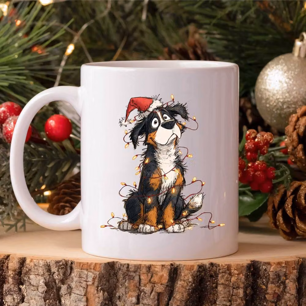 60 Second Makeover Bernese Mountain Dog Christmas Lights Ceramic Mug in White – 2