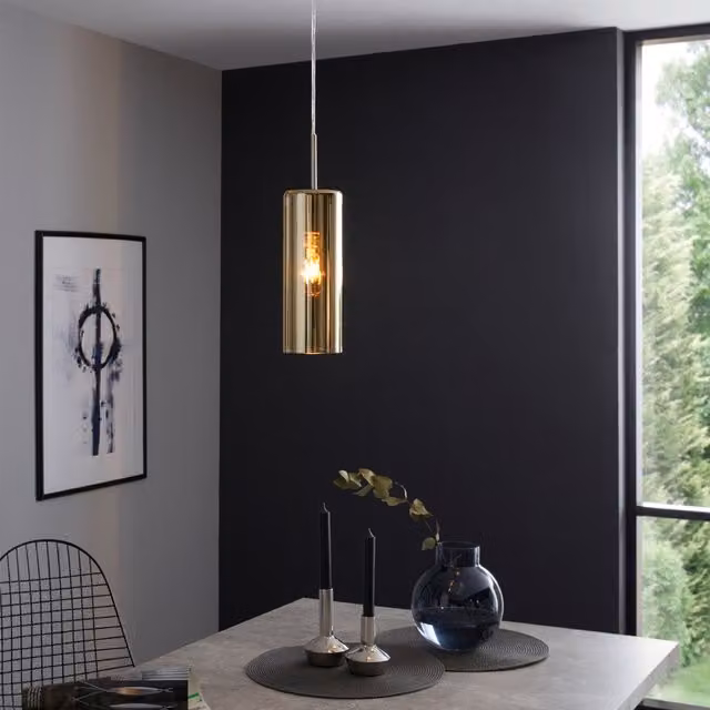 Eglo Selvino Silver Metal and Glass Cylinder Pendant Light