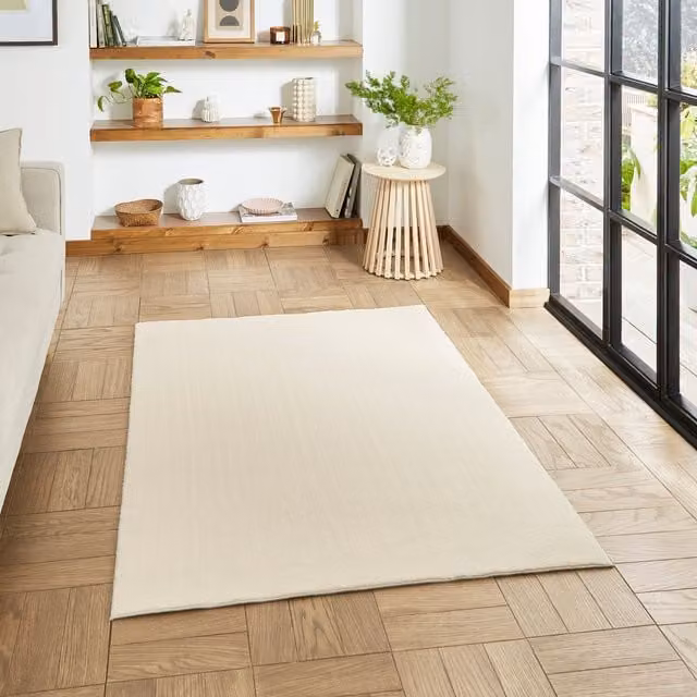 Terrys Plain Beige Washable Rectangular Polyester Rug