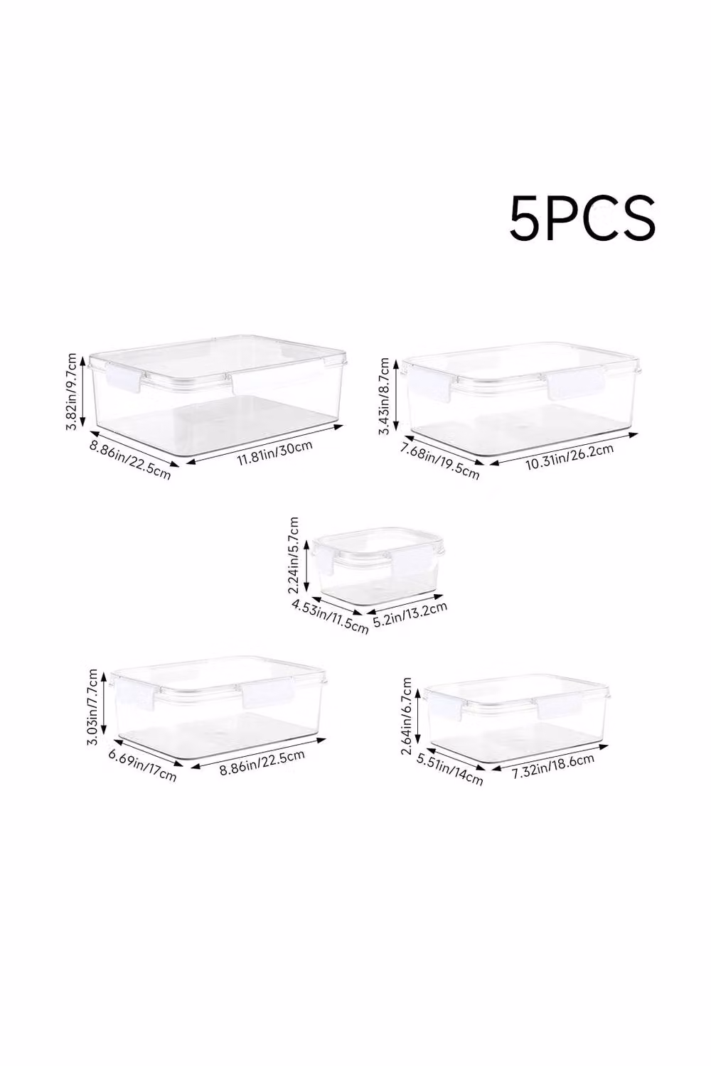 Living and Home 5-Piece Set of Transparent Plastic Fridge Food Storage Containers with Snap Lids – 8