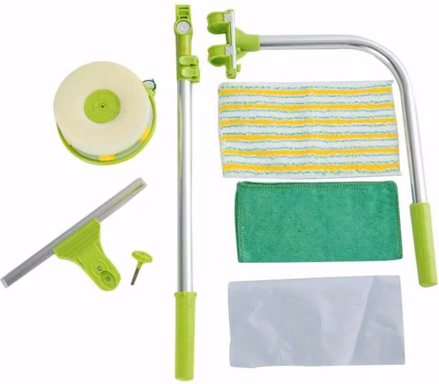Nordara Green U-Type Telescopic Window Cleaning Brush and Squeegee with Refillable Head
