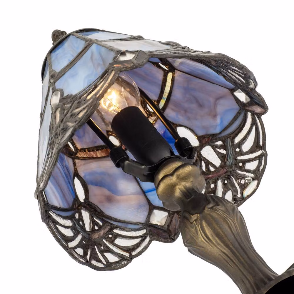 Happy Homewares Quirky & Petite Purple Stained Glass Tiffany Table Lamp with Bronze Base and Clear Beads – 2