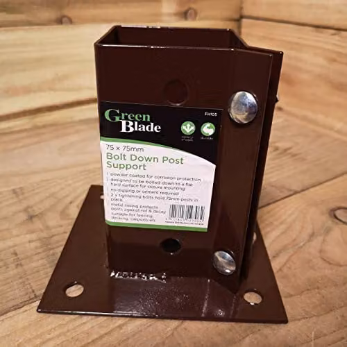 Hamble Distribution Blackspur Brown Steel Square Bolt Down Garden Fence Post Support Holder – 1