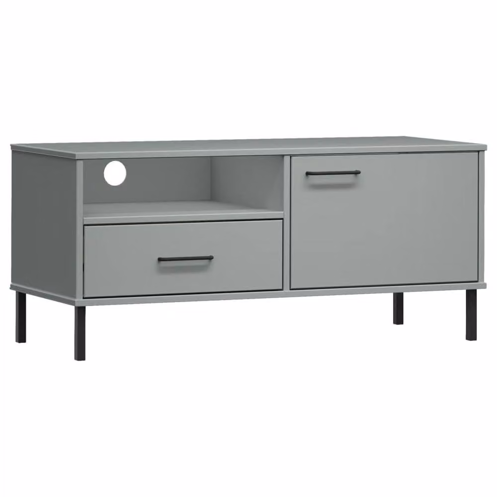 Berkfield Home Oslo TV Cabinet in Grey Solid Pine Wood with Metal Legs W/D/H: 106 x 40 x 46.5 cm – 3