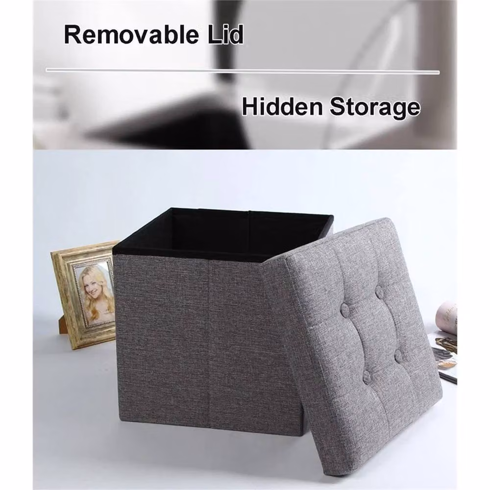 PAWNORA Large Ottoman Storage Seat Stool in Grey, W/D/H: 38 x 38 x 38 cm – 3