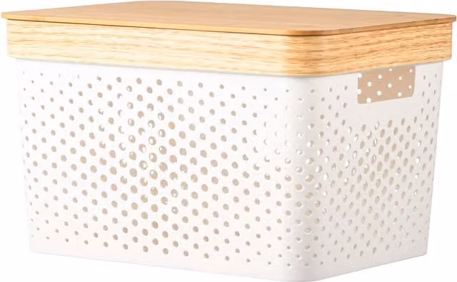 Eden & Willow 11L White Mesh Storage Basket with Bamboo Lid and Handles