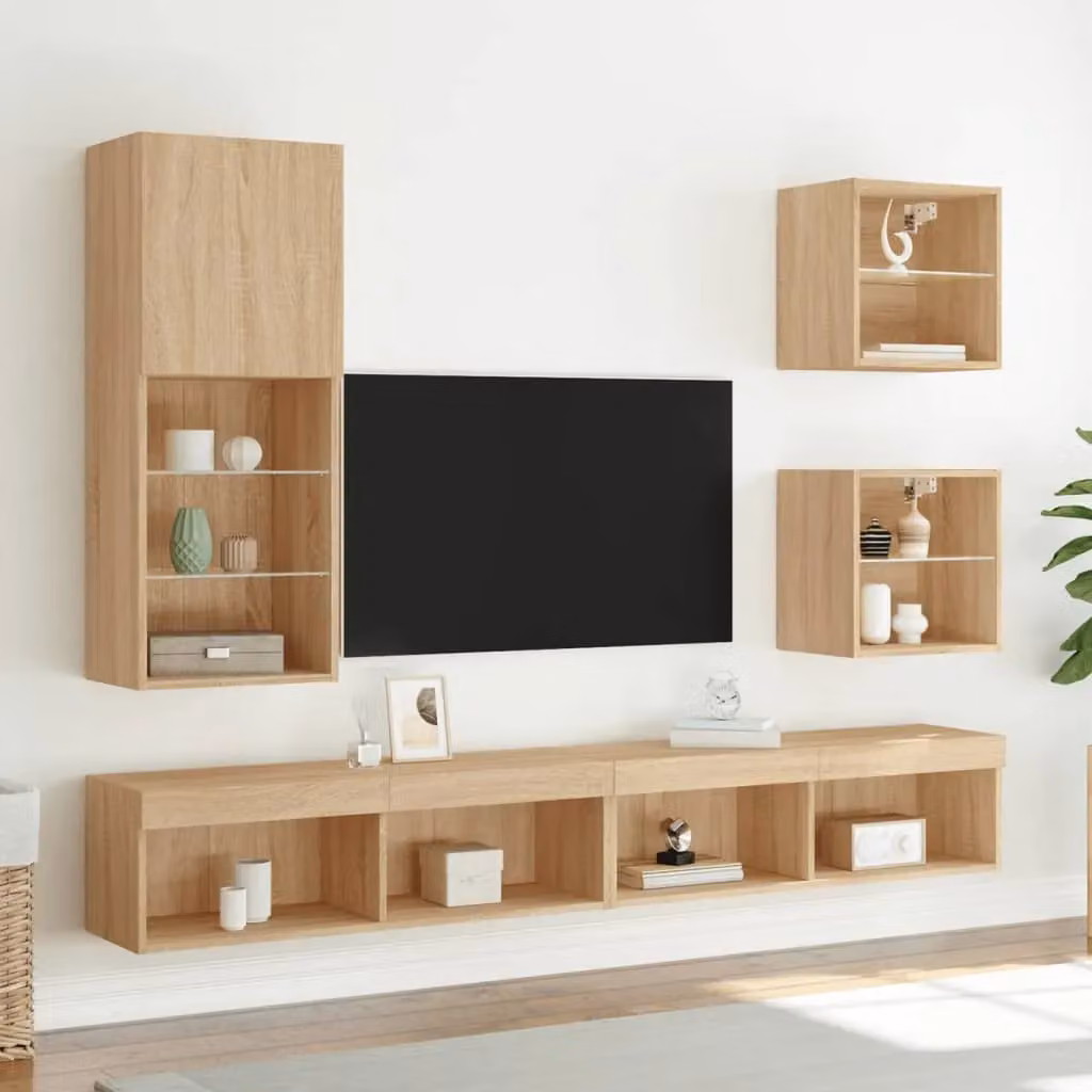 Berkfield Home Modern TV Cabinet with LED Lights in Sonoma Oak Brown, W: 40.5 cm, D: 30 cm, H: 102 cm – 3