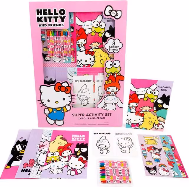 Hello Kitty Super Activity Set for Children, Multicolour Drawing and Colouring Kit with Paper and Wax