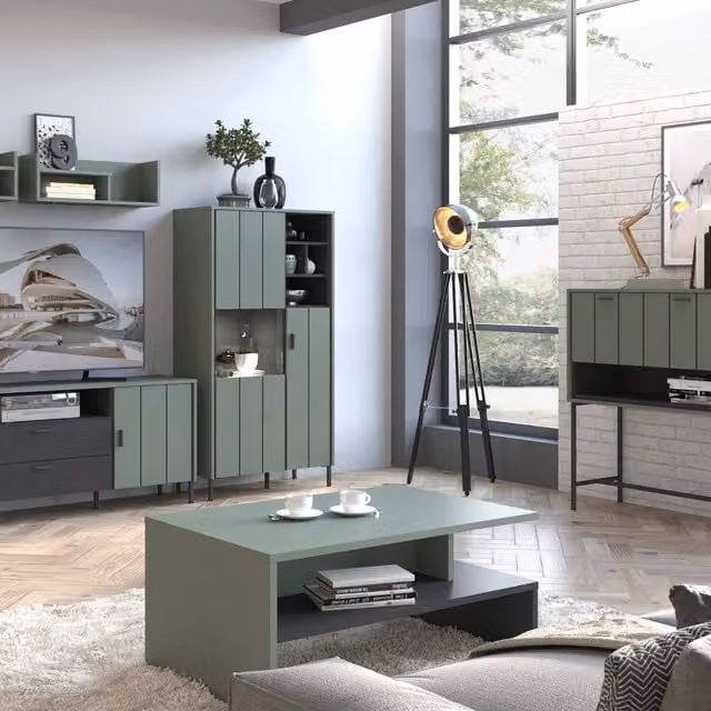 Furniture To Go Arundel Modern Display Cabinet with Glass Hinged Doors in Green, Grey or Anthracite