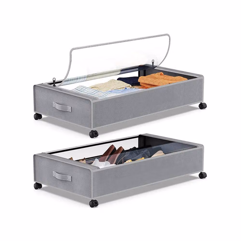 Voltico Underbed Canvas Storage Box with Wheels in Grey, W: 44.5 cm, D: 27 cm, H: 44.5 cm – 3